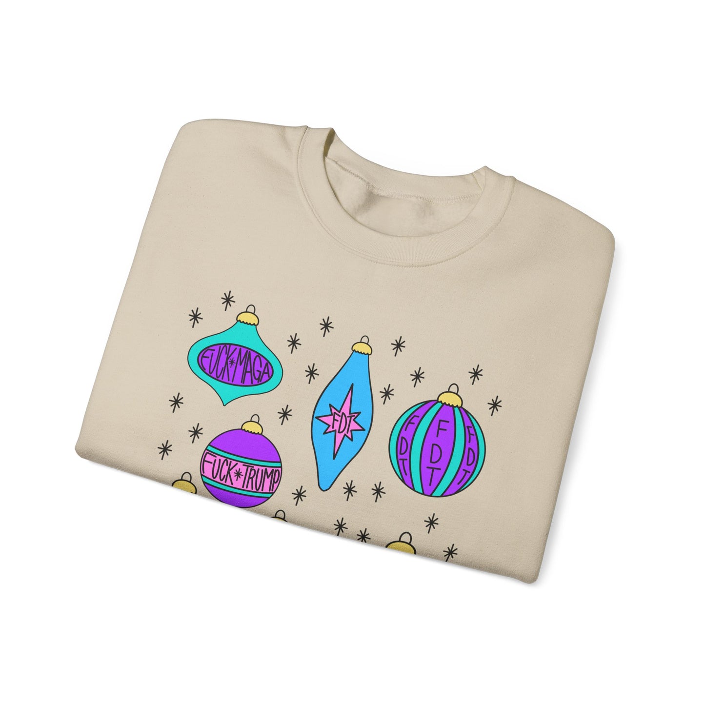 Slightly Subtle Ornaments Colorful Holiday FDT Sweatshirt, Cozy Unisex Crewneck Christmas, Gift for Her, Winter Wear, Festive Apparel