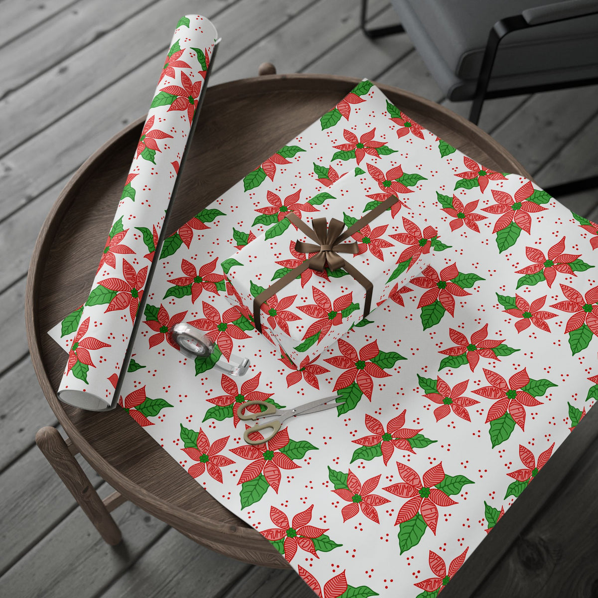 Poinsettia Pattern Wrapping Paper | Christmas Floral Holiday Wrap