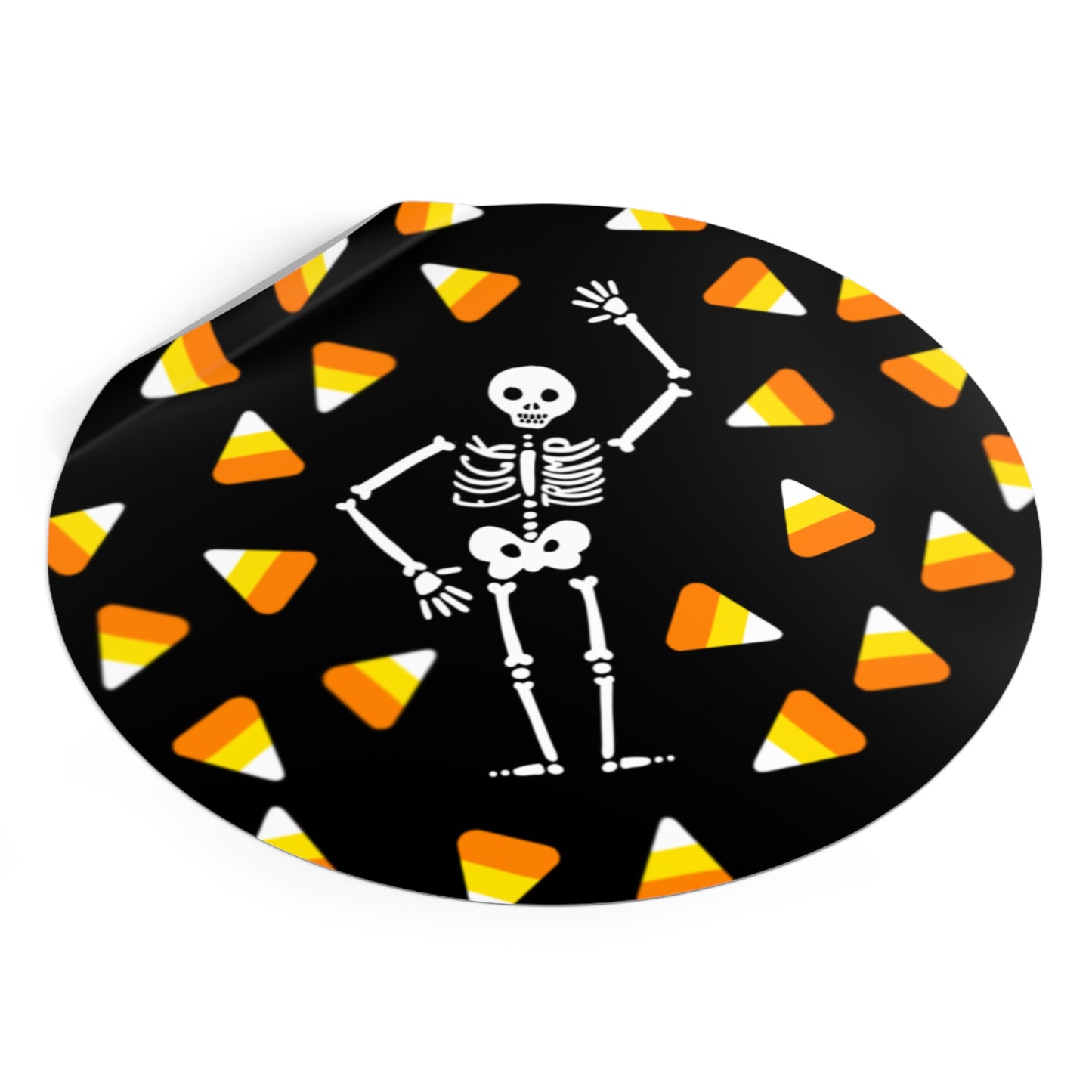 Halloween Skeleton & Candy Corn Round Vinyl Sticker FDT