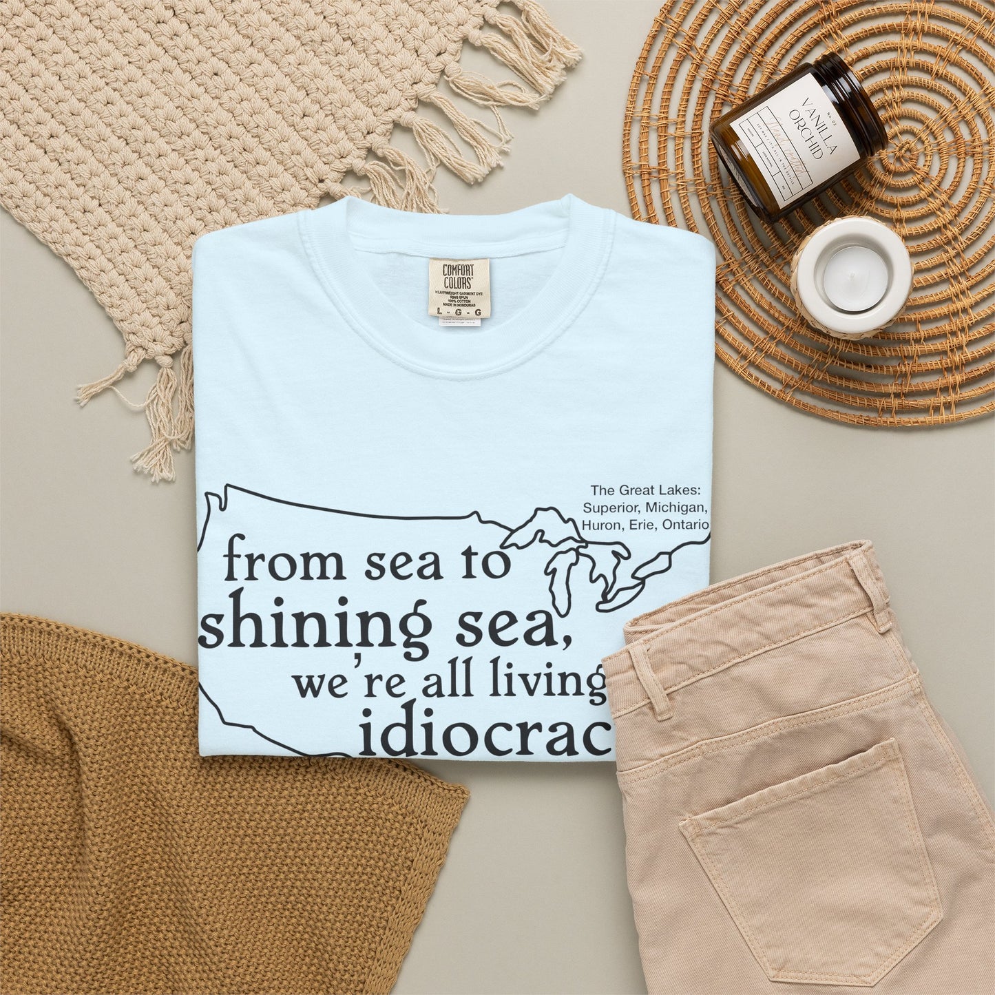 Idiocracy Map T-Shirt  'From sea to shining sea we are living in idiocracy' Minimal Political Tee Great Lakes Gulf of Mexico