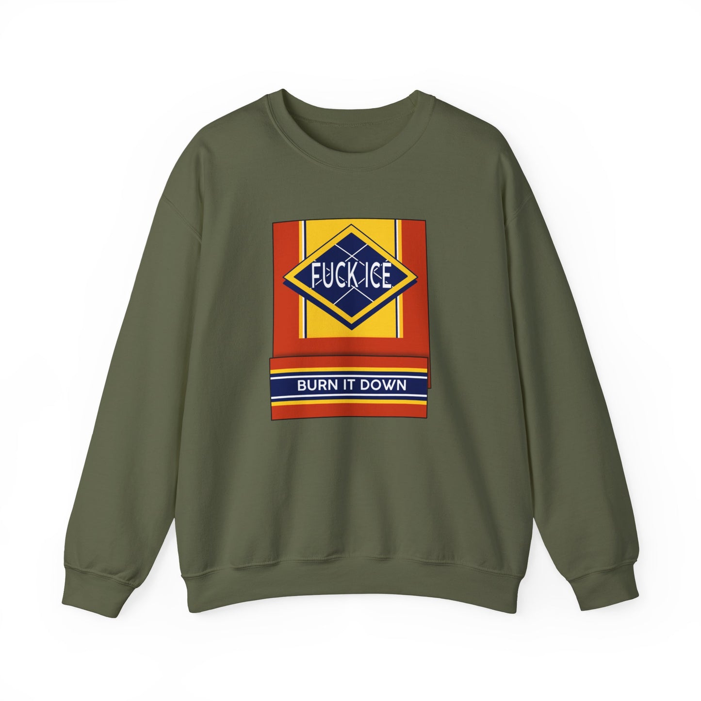 Matchbook graphic crewneck sweatshirt | Burn It Down design, protest slogan