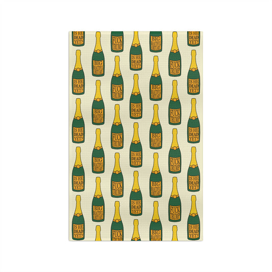 Slightly Subtle Champagne Bottle Pattern Microfiber Tea Towel | Sparkling Wine Kitchen Towel