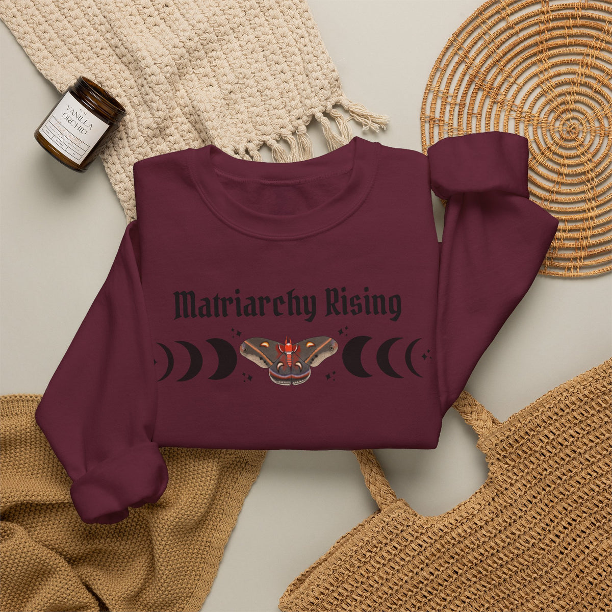 Matriarchy Rising Witchy Moon Phases Moth Crewneck Sweatshirt