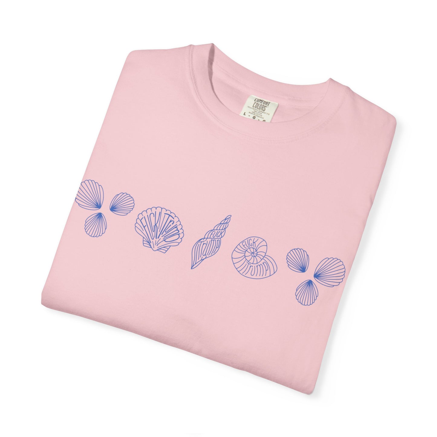 Slightly Subtle Blue Seashell Line Art T-Shirt | Minimal Coastal Doodle Prints FDT