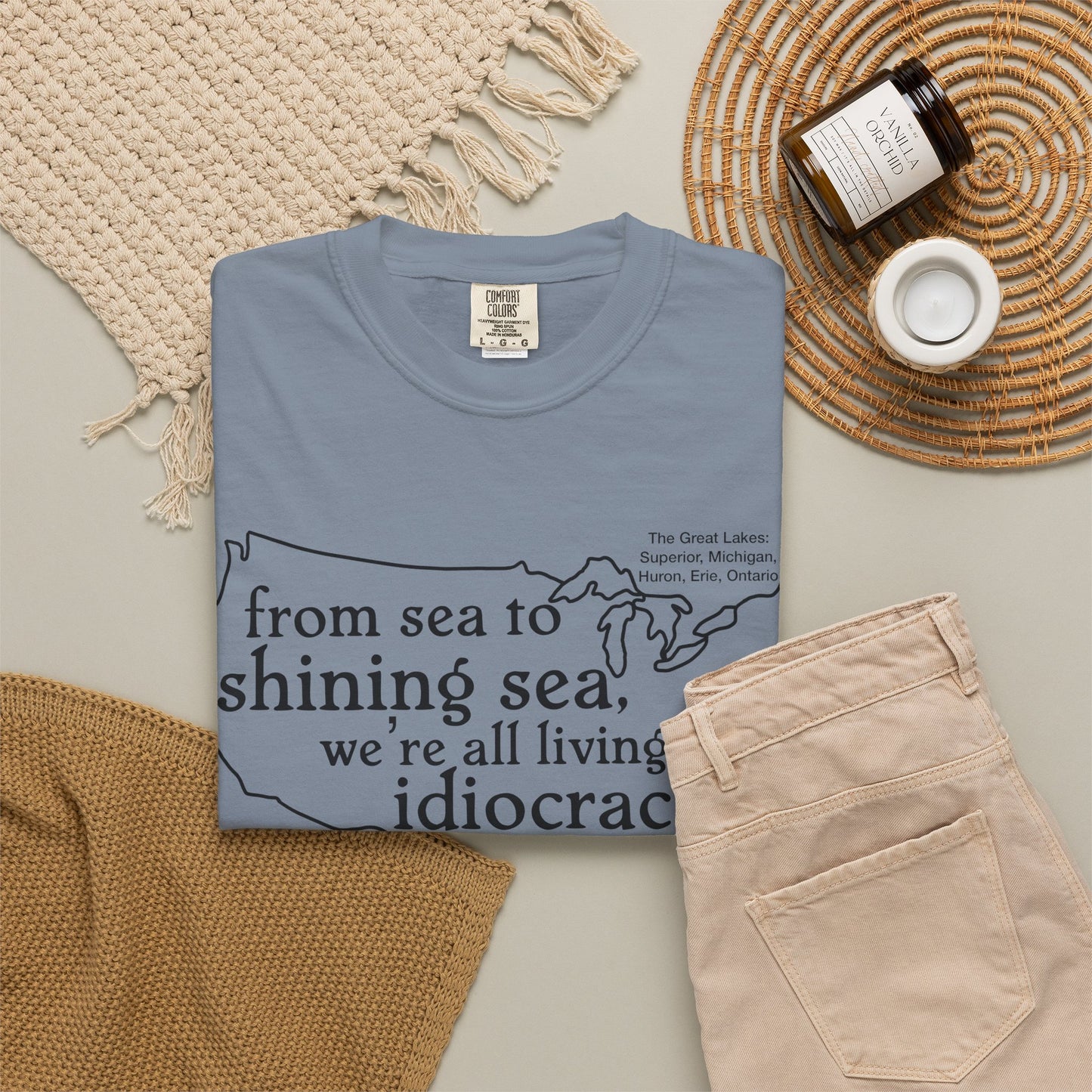 Idiocracy Map T-Shirt  'From sea to shining sea we are living in idiocracy' Minimal Political Tee Great Lakes Gulf of Mexico