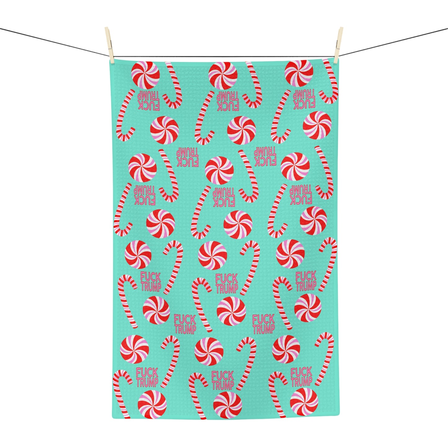 Holiday Candy Canes Tea Towel fdt Peppermint Pattern Kitchen Towel