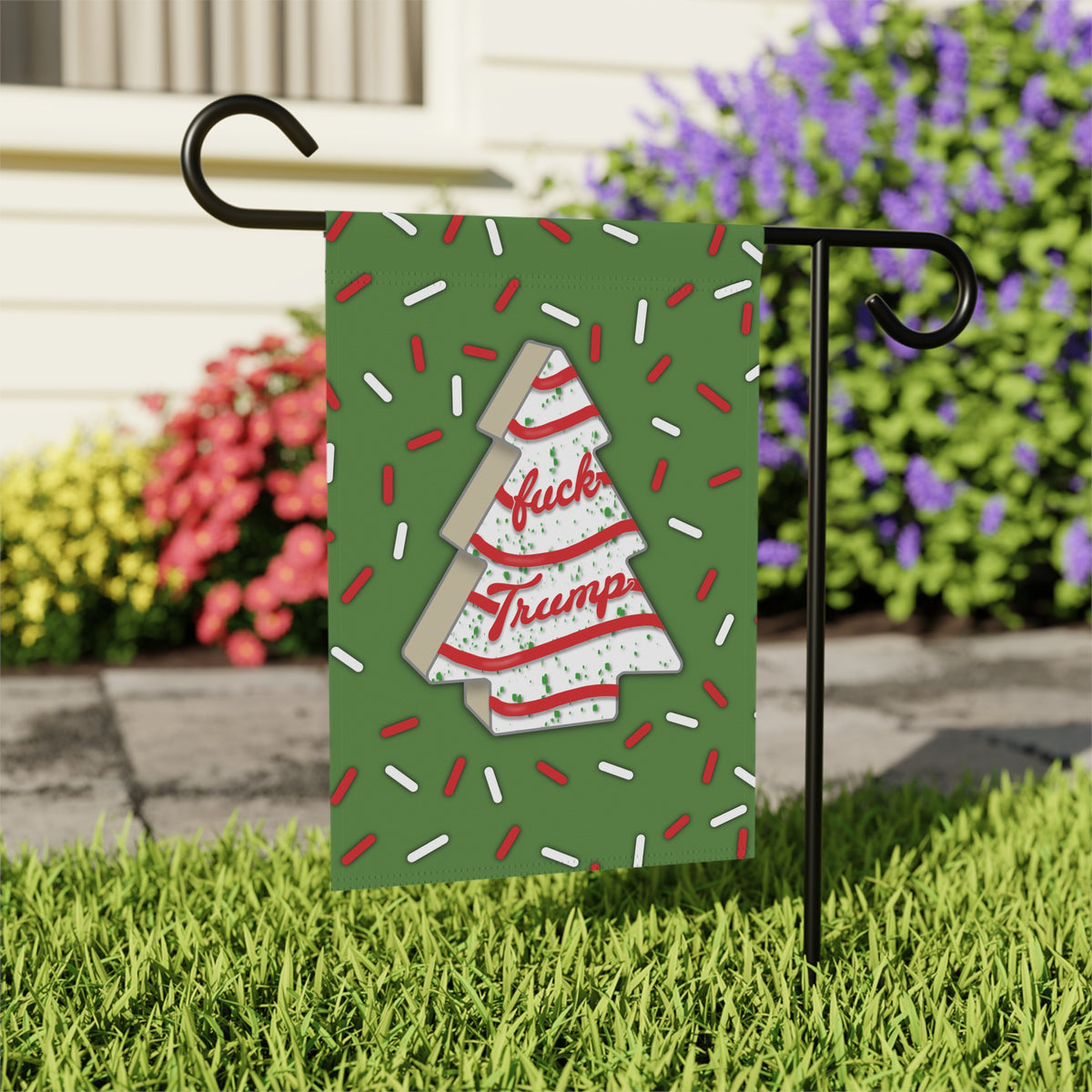 Political Garden Flag  "Fuck Trump" Christmas Tree Cake Design