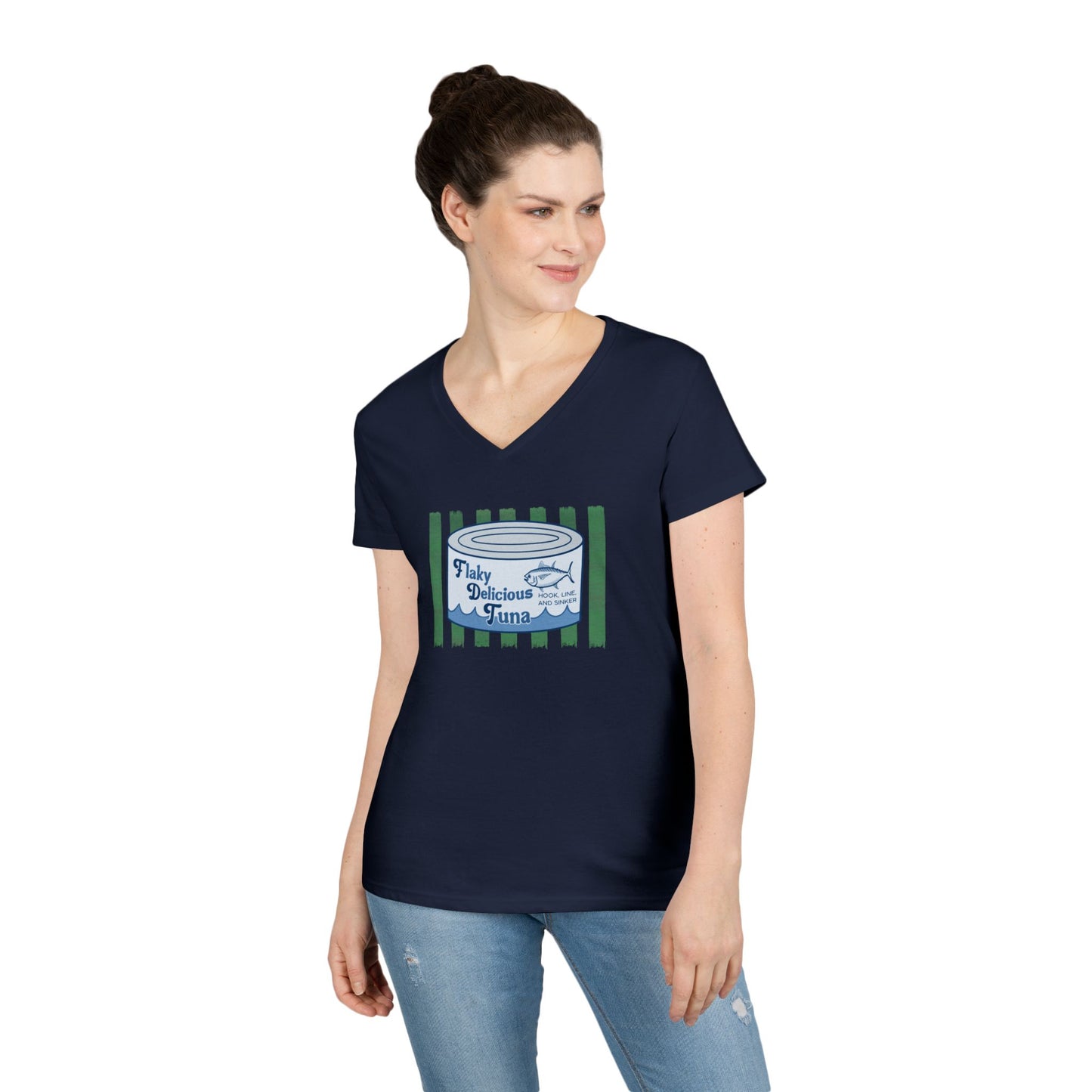Flaky Delicious Tuna can graphic Tee | V-Neck T-Shirt FDT