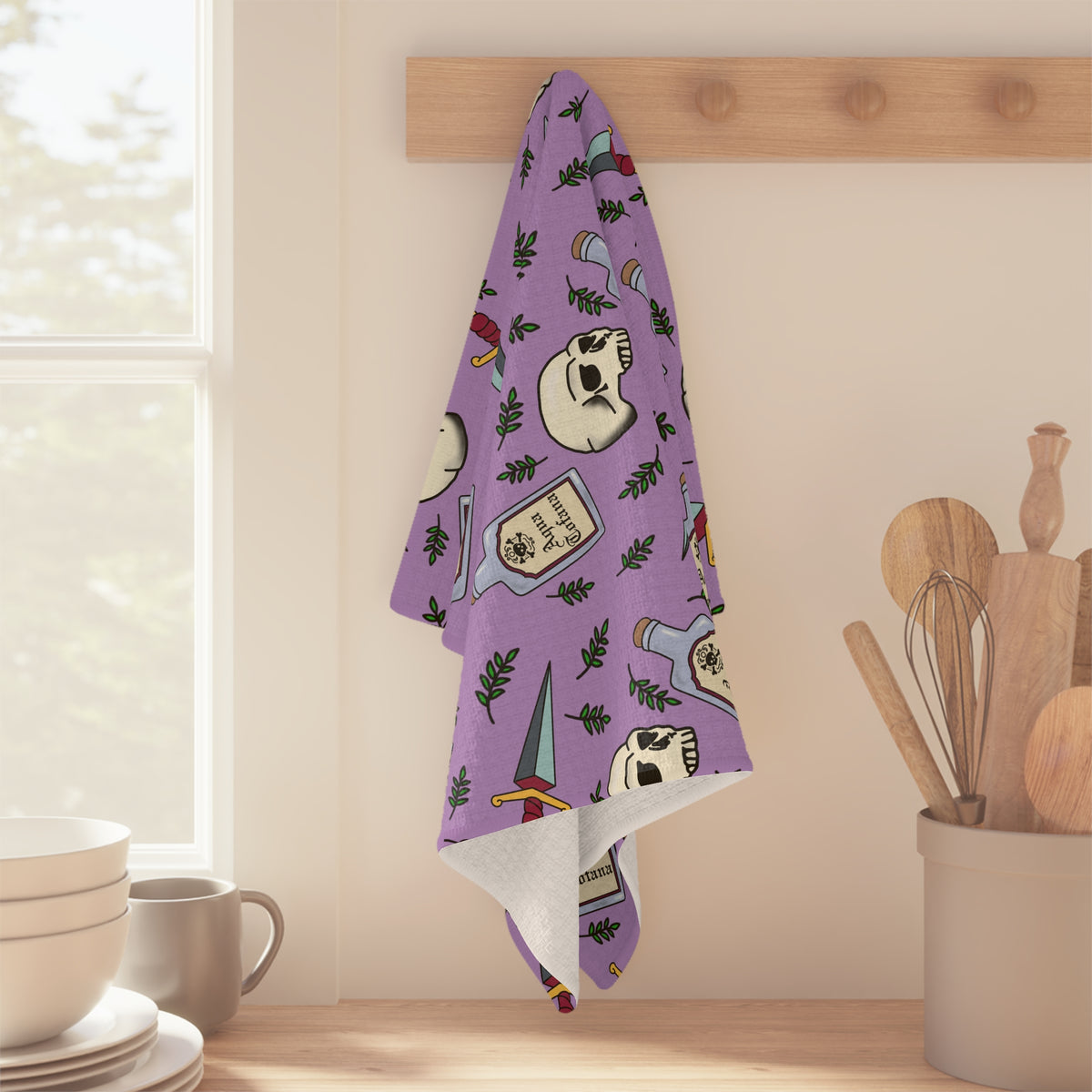 Aqua Tofana Witchy Potion & Skull Microfiber Tea Towel Gothic Halloween Kitchen Decor