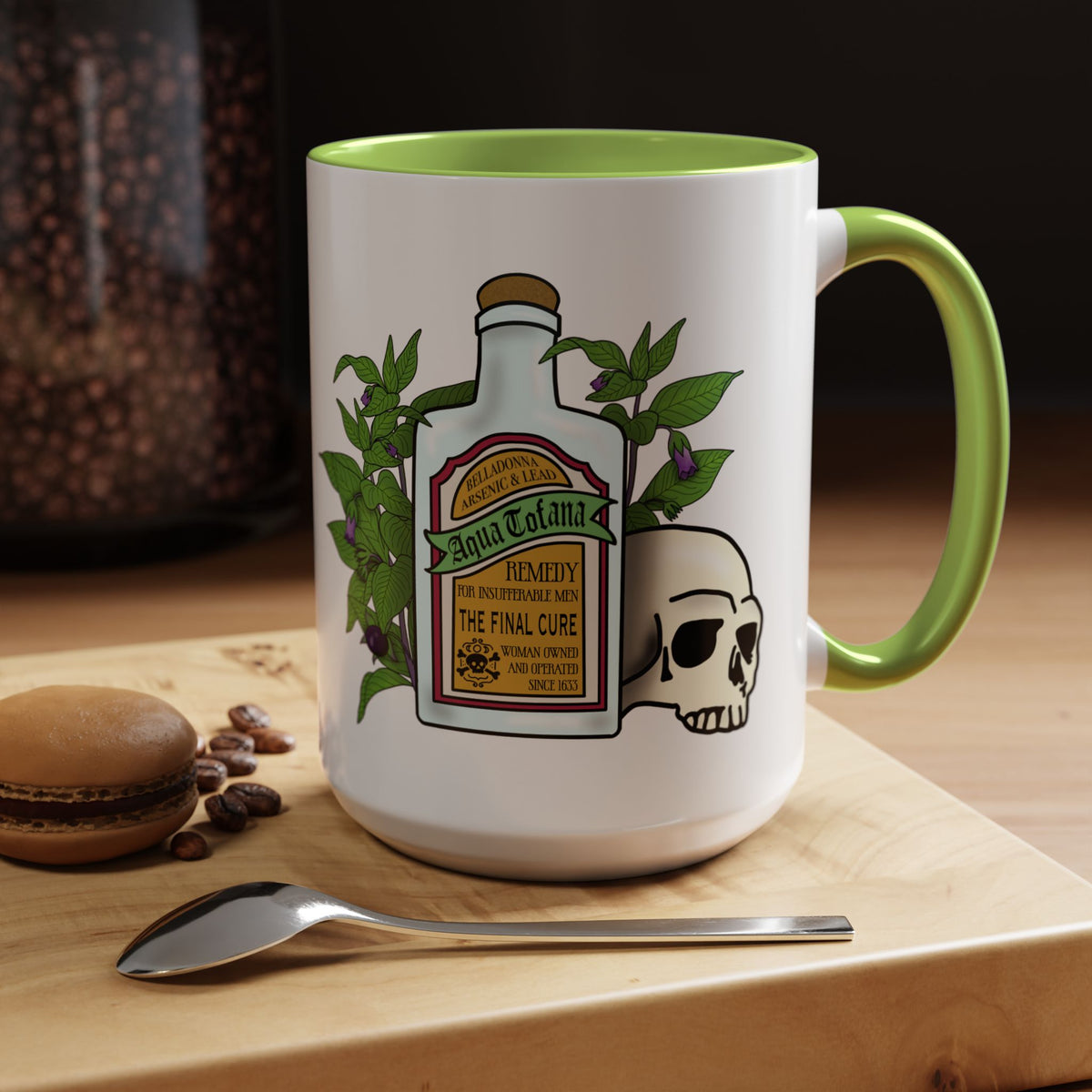 Herbal Remedy Coffee Mug Aqua Tofana Potion Bottle, Skull & Botanical Gothic Accent Mug