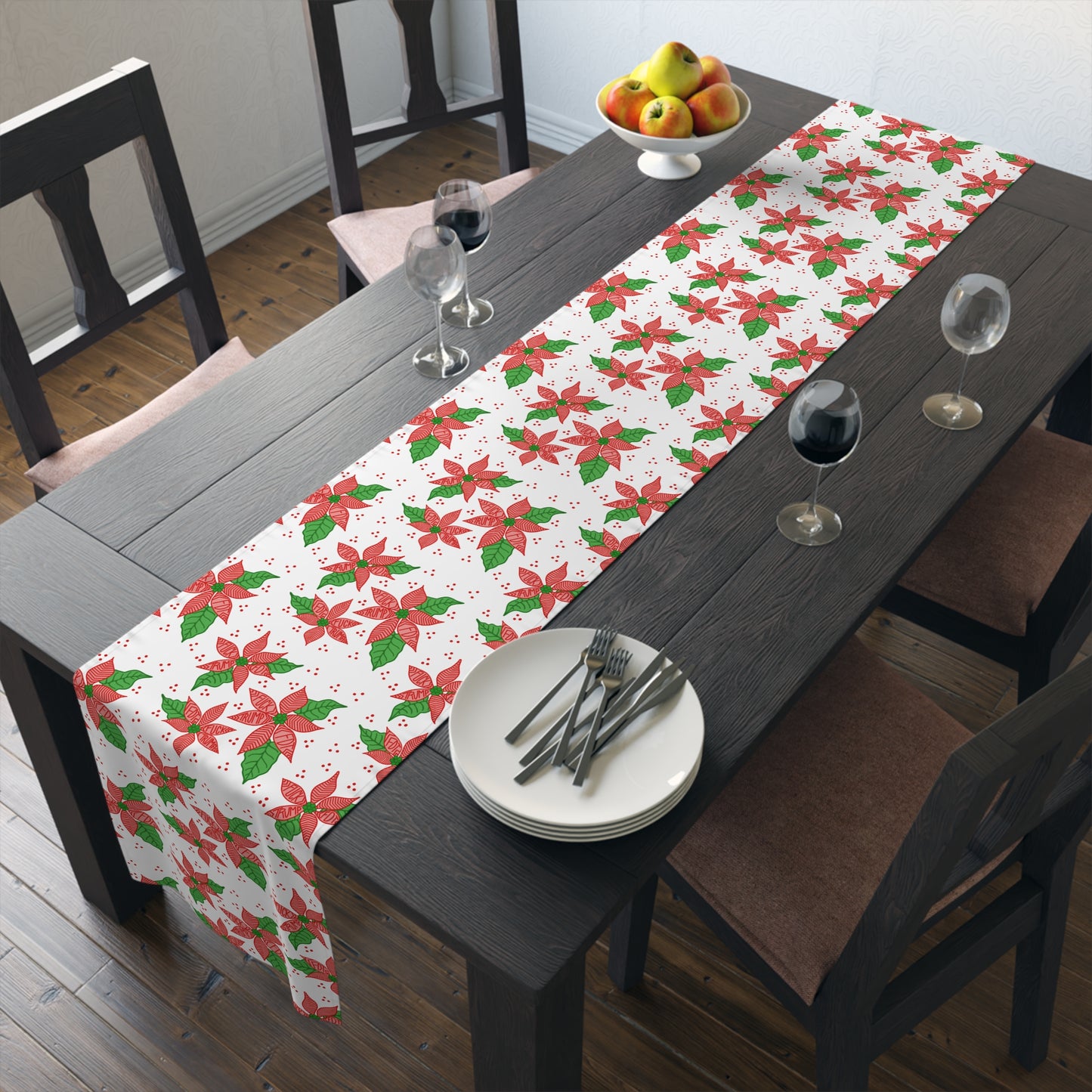 Slightly Subtle Poinsettia Table Runner, Festive FDT Holiday Christmas Decor Table Kitchen Setting