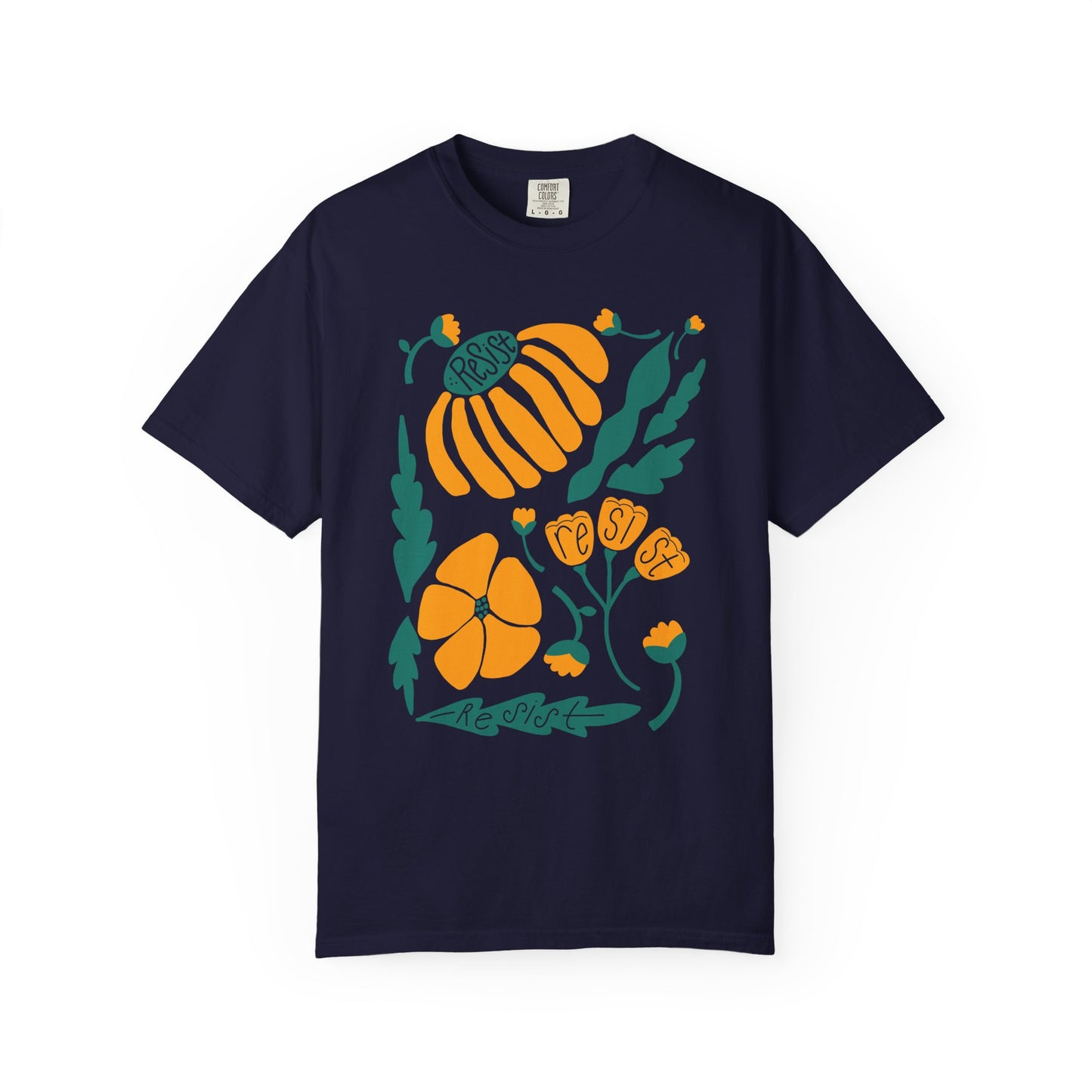 Floral Resist Tee — Retro Orange & Green Autumn Graphic T-Shirt