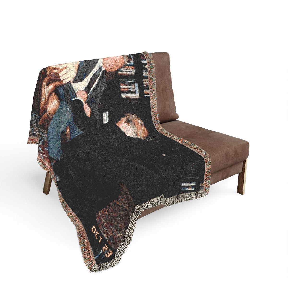 Big Beautiful Blanket Vintage Fireside Conversation Woven Blanket | Cozy Throw, Trump and Bubba Library Scene