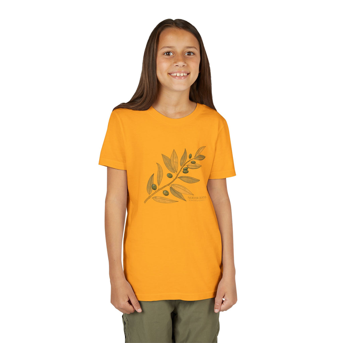 Youth Short Sleeve Tee with Olive Botanical Leaf Design
