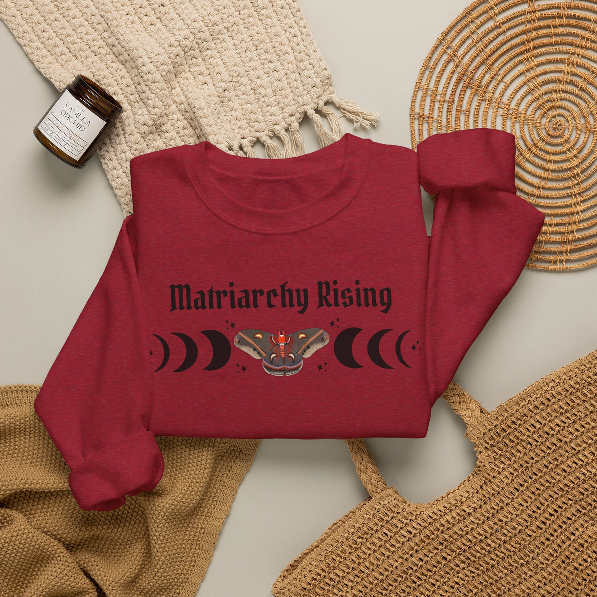 Matriarchy Rising Witchy Moon Phases Moth Crewneck Sweatshirt