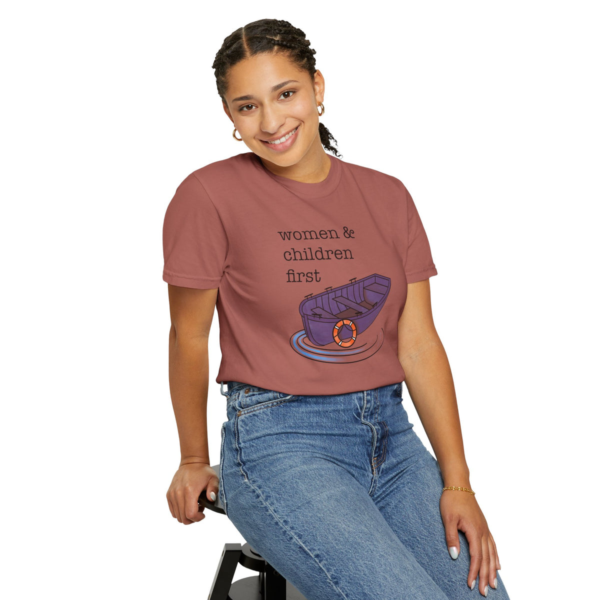 Lifeboat Matriarchy Women & Children First Nautical Boat Graphic T-Shirt