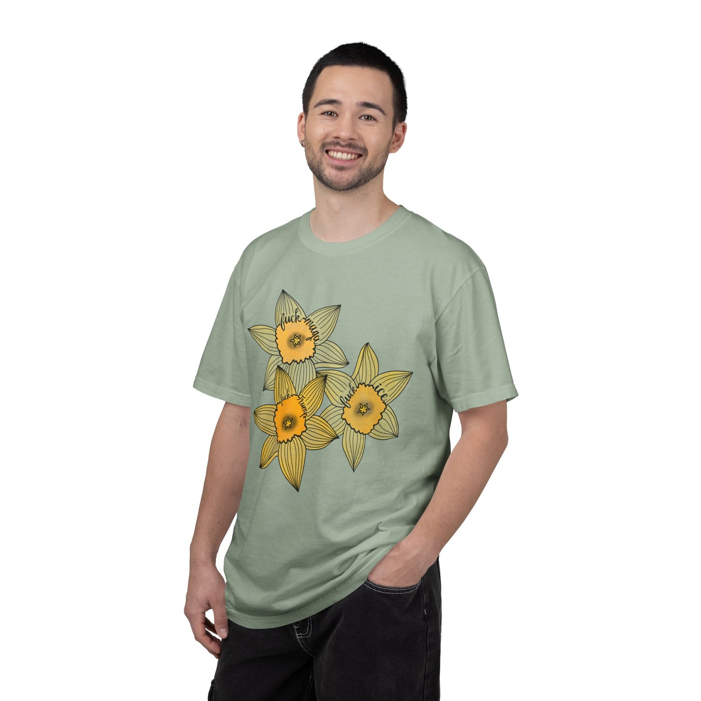 Slightly Subtle Daffodil Trio T-shirt | Yellow Floral Spring Bloom Tee FDT