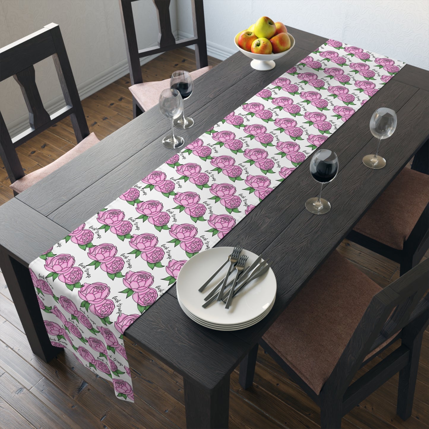 Slightly Subtle Pink Peony Pattern Table Runner | Floral Table Runner, Garden Roses FDT