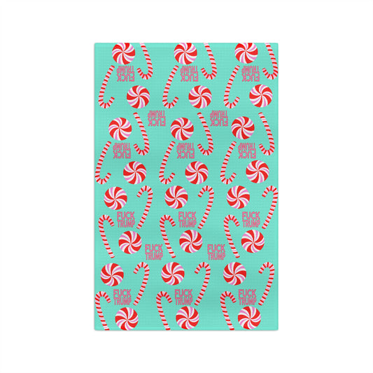 Holiday Candy Canes Tea Towel fdt Peppermint Pattern Kitchen Towel
