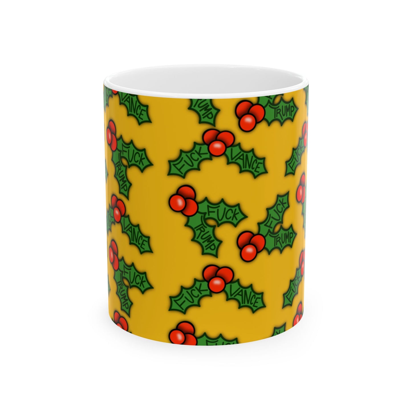 Slightly Subtle Holly Holiday Cheer Ceramic Mug, Christmas Drinkware, FDT Gift for Friends, Home Decor, Festive Coffee Cup, Winter