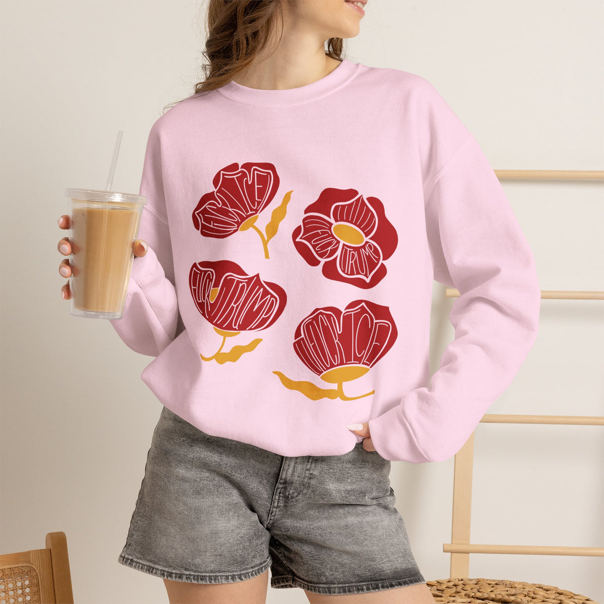 Slightly Subtle Red Poppy Floral Illustration Sweatshirt | Hand-Drawn Blooms, Minimal Botanical FDT
