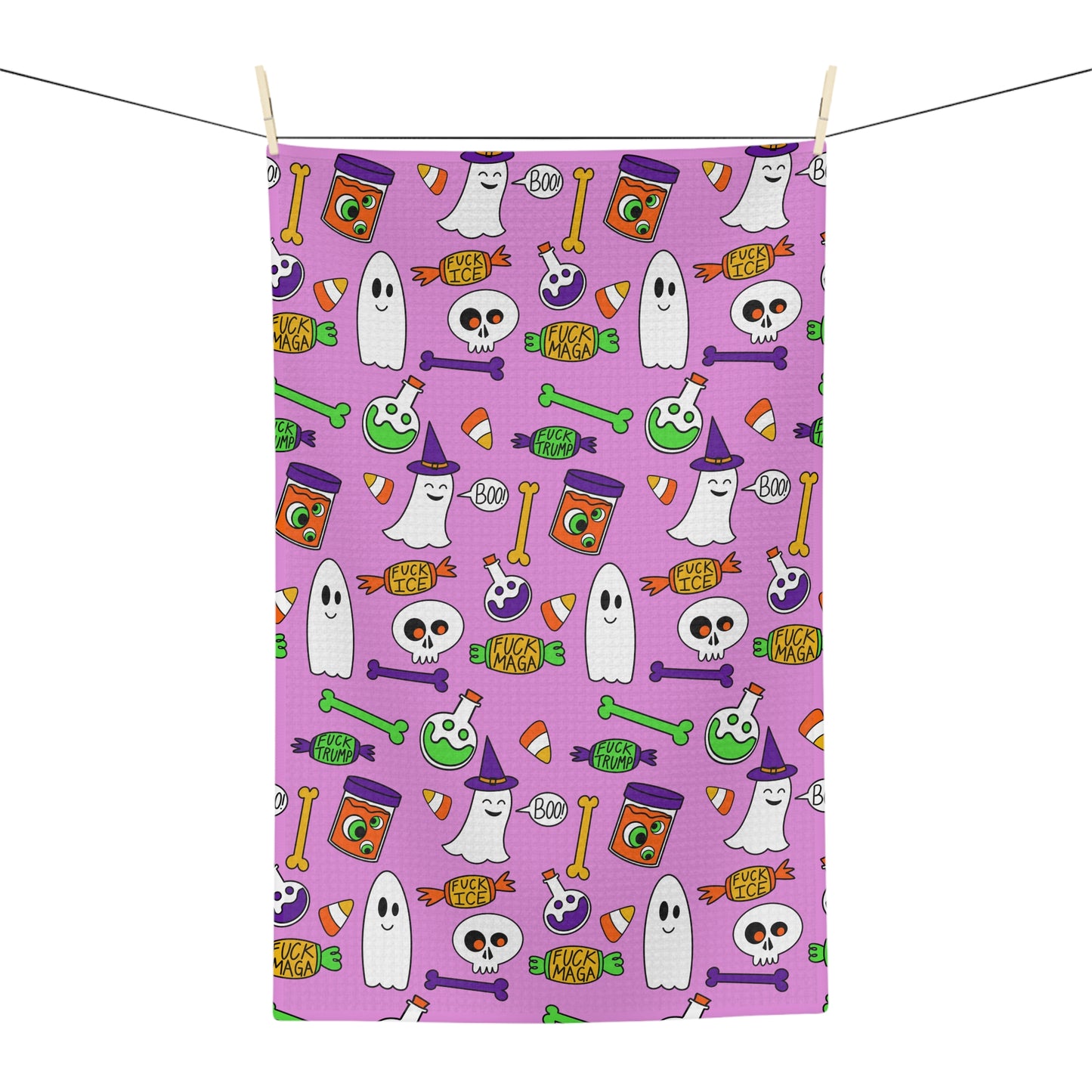 Halloween Ghosts & Candy Microfiber Tea Towel  Cute Spooky Kitchen Towel pink