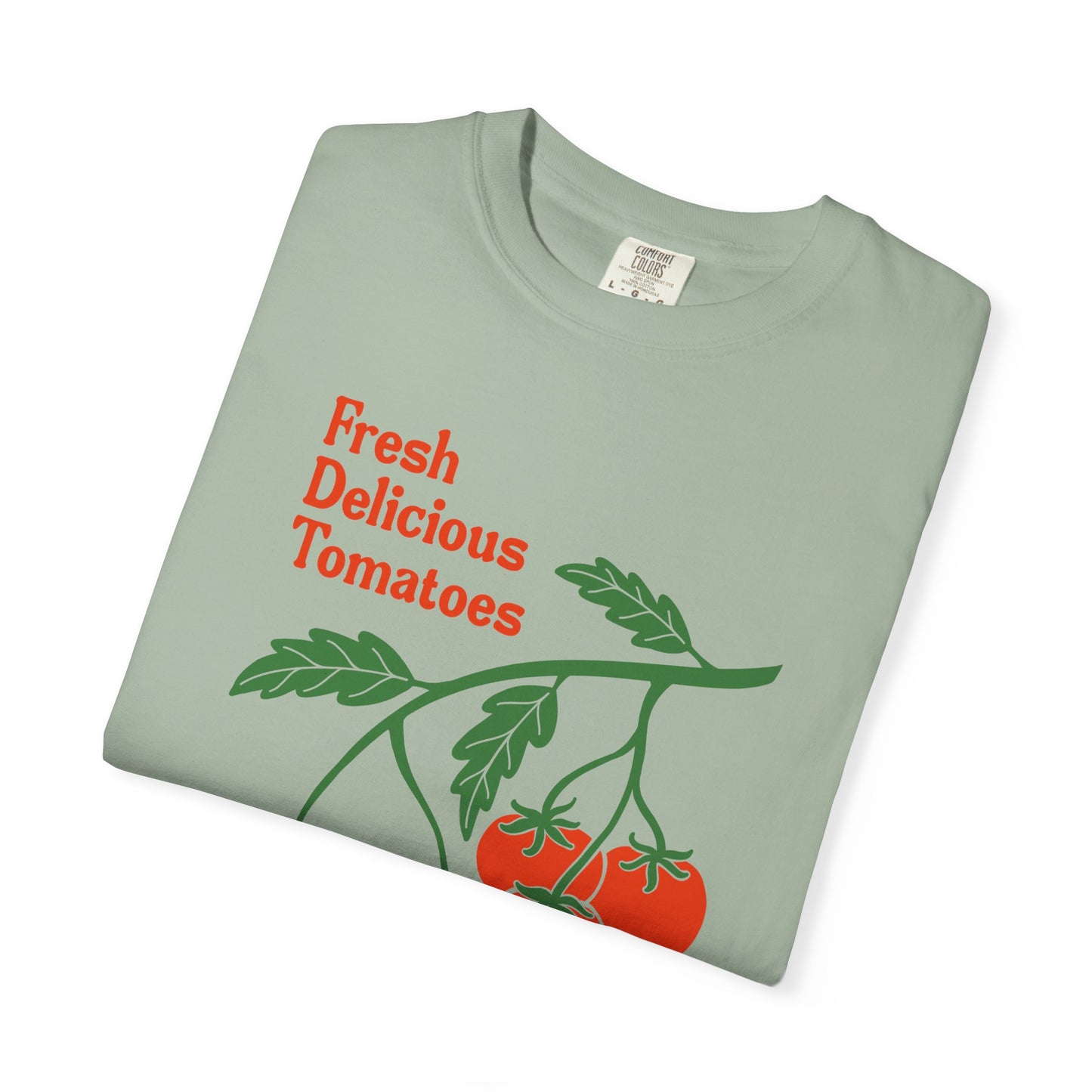Fresh Delicious Tomatoes T-Shirt | Tomato Vine Illustration, Red Green Produce Tee FDT