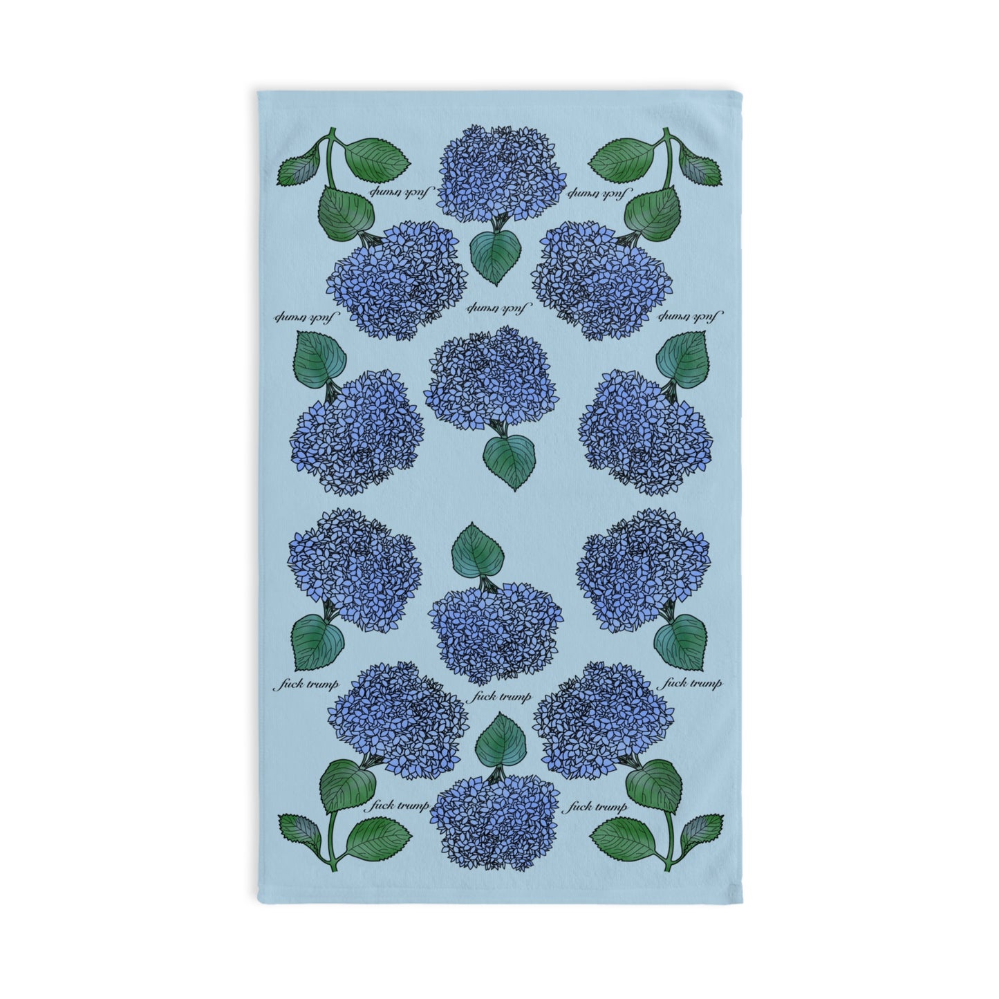 Slightly Subtle Hydrangea Towel on Light Blue, Floral Kitchen Decor, Gift for Gardeners, Blue Flower Towel, Spring Home Decor, Political Gag Gift