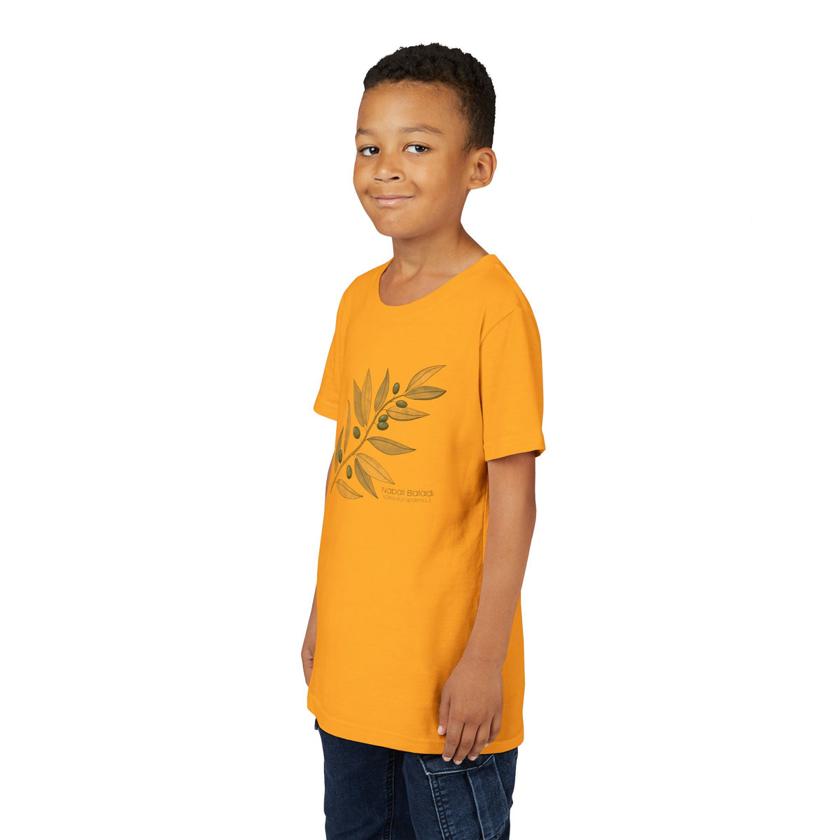 Youth Short Sleeve Tee with Olive Botanical Leaf Design