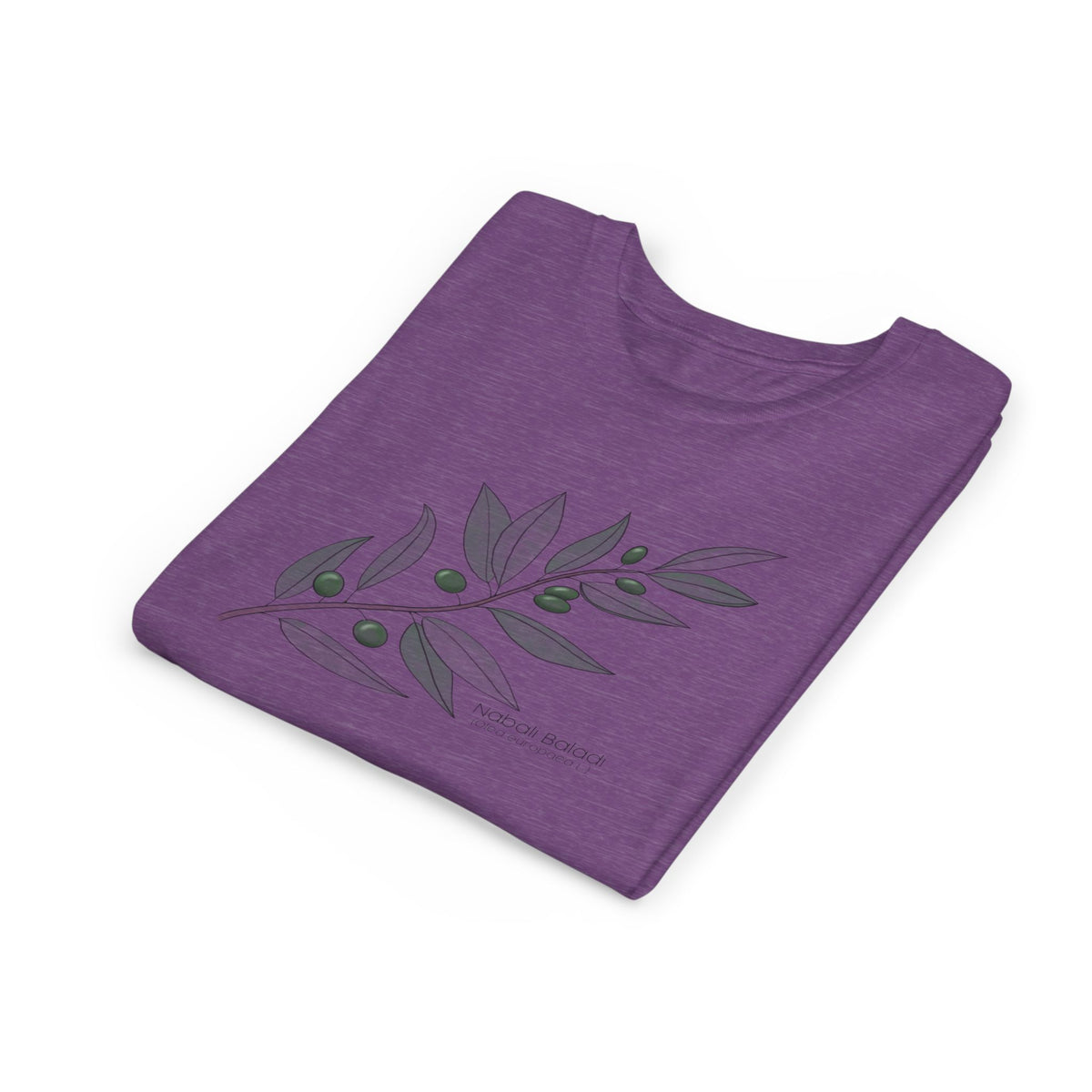 Youth Short Sleeve Tee with Olive Botanical Leaf Design
