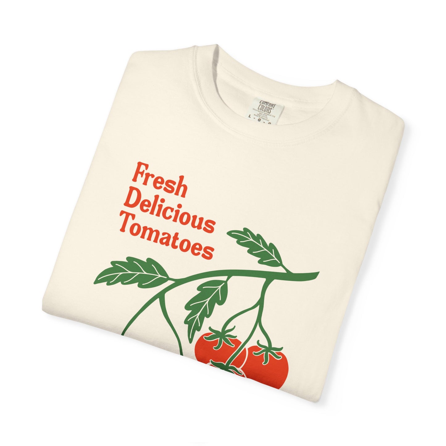 Fresh Delicious Tomatoes T-Shirt | Tomato Vine Illustration, Red Green Produce Tee FDT
