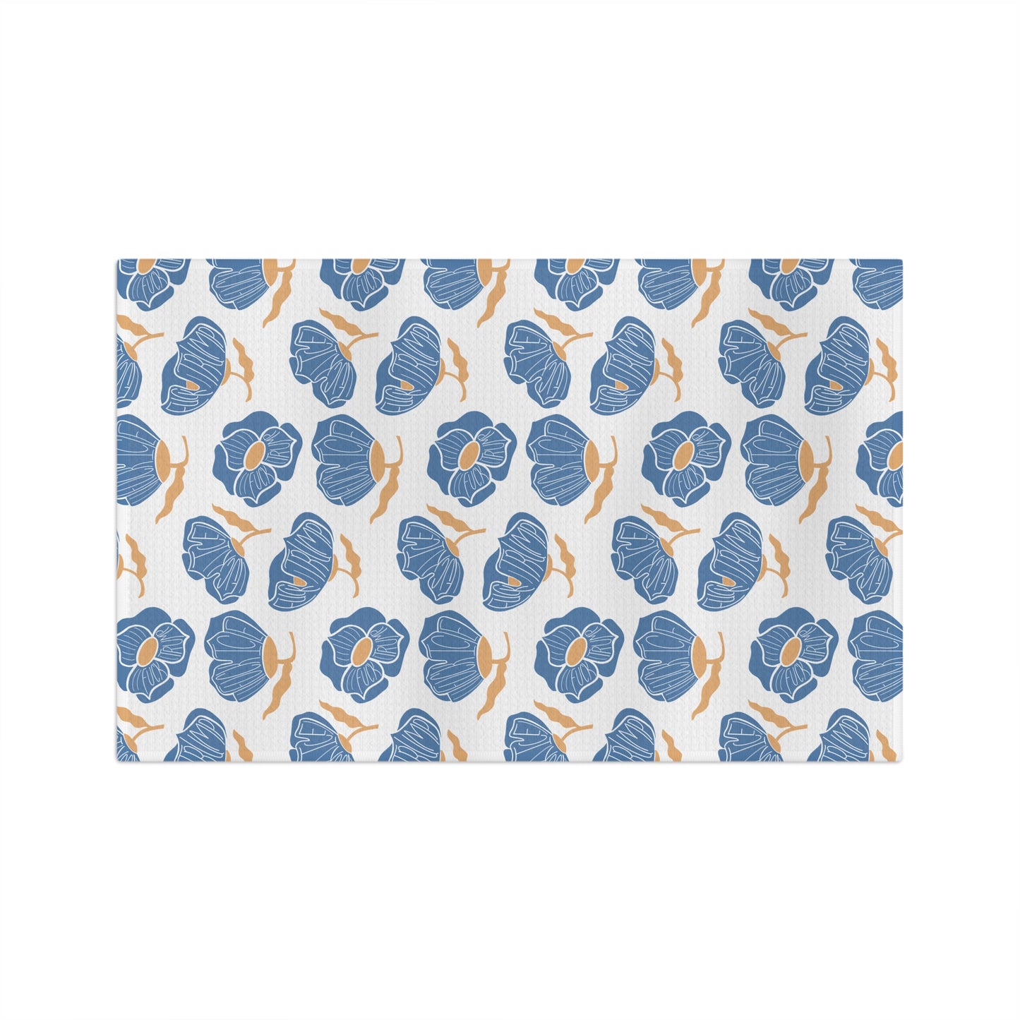 Slightly Subtle Blue Poppy Floral Pattern Microfiber Tea Towel | Botanical Kitchen Linen
