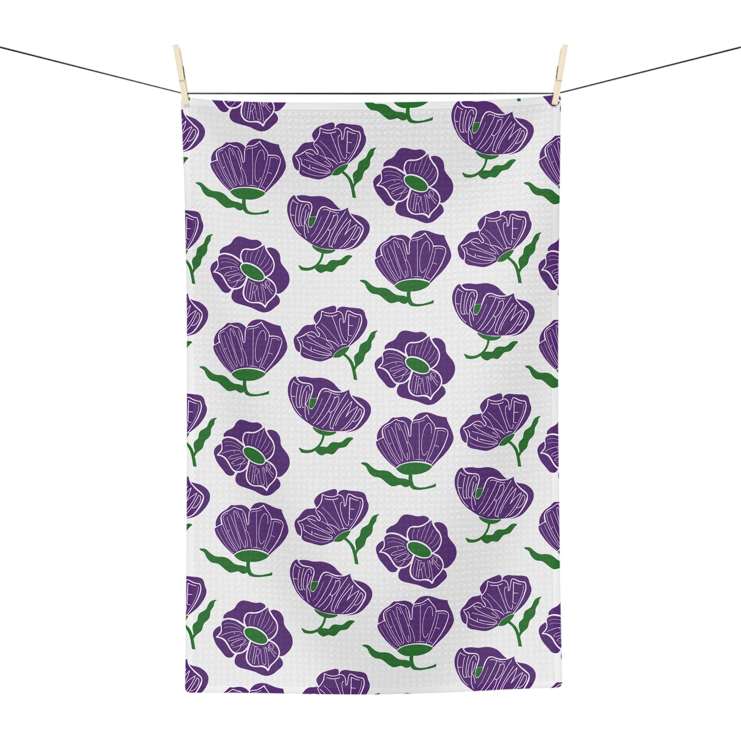 Slightly Subtle Purple Poppy Pattern Microfiber Tea Towel | Floral Kitchen Linen