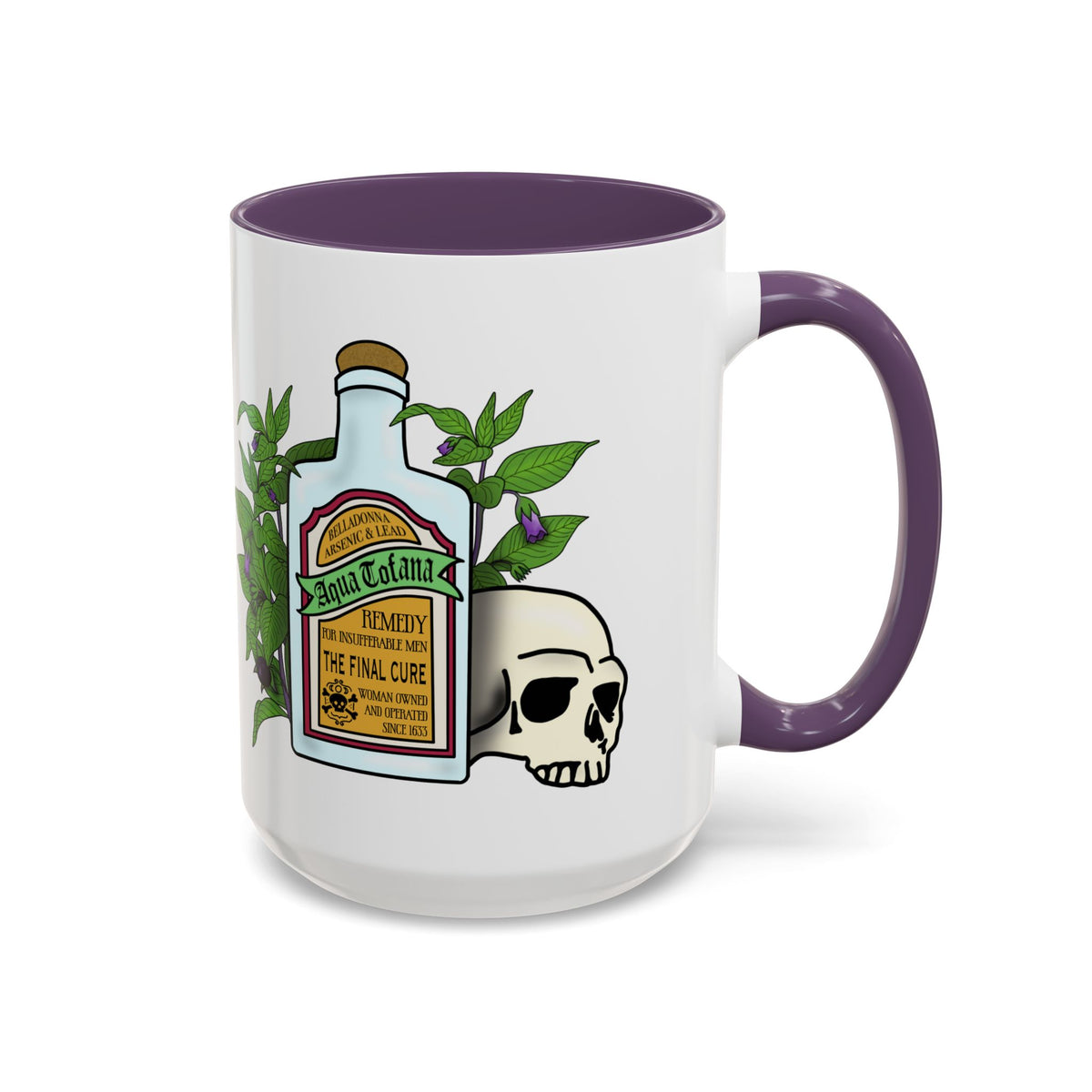 Herbal Remedy Coffee Mug Aqua Tofana Potion Bottle, Skull & Botanical Gothic Accent Mug