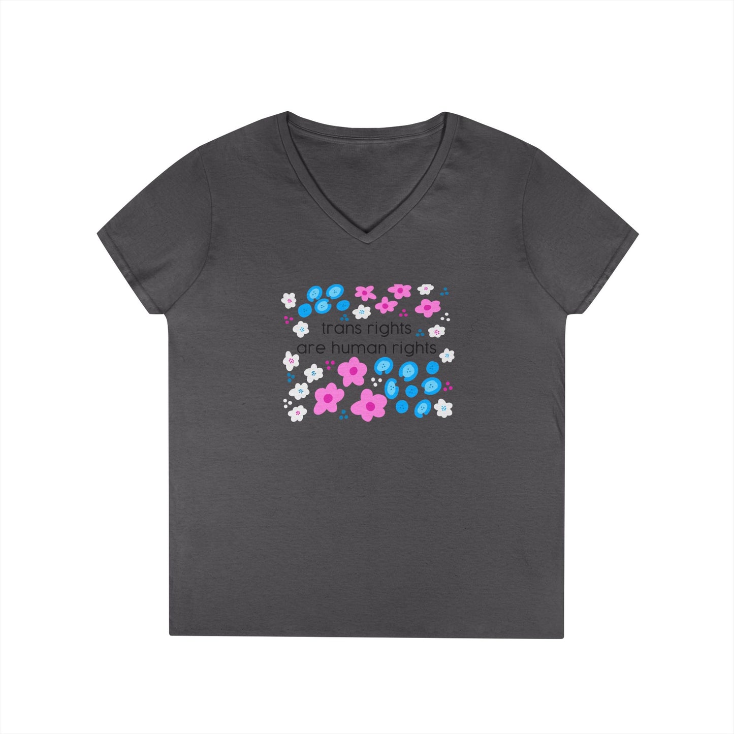 Trans Rights Are Human Rights T-Shirt | Floral Trans Pride Design v neck