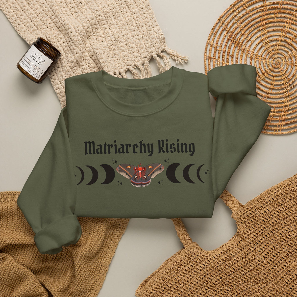 Matriarchy Rising Witchy Moon Phases Moth Crewneck Sweatshirt
