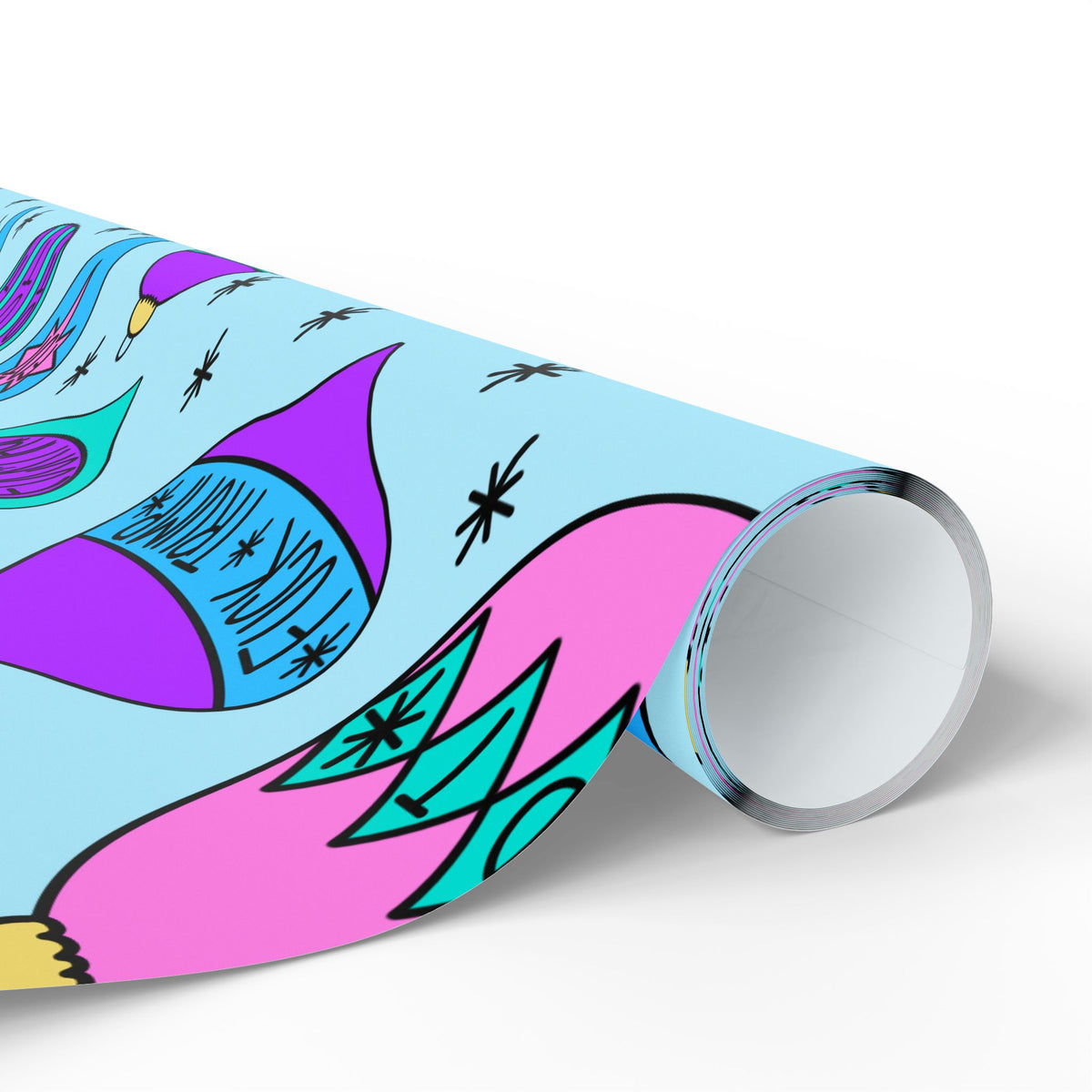 Slightly Subtle Retro Ornament Pattern Blue FDT Wrapping Paper | Blue Pink Holiday Wrap
