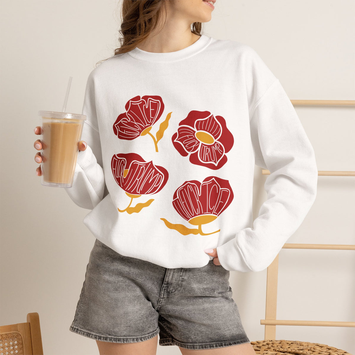 Slightly Subtle Red Poppy Floral Illustration Sweatshirt | Hand-Drawn Blooms, Minimal Botanical FDT