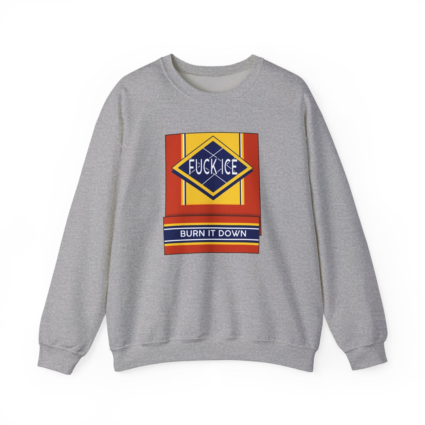 Matchbook graphic crewneck sweatshirt | Burn It Down design, protest slogan