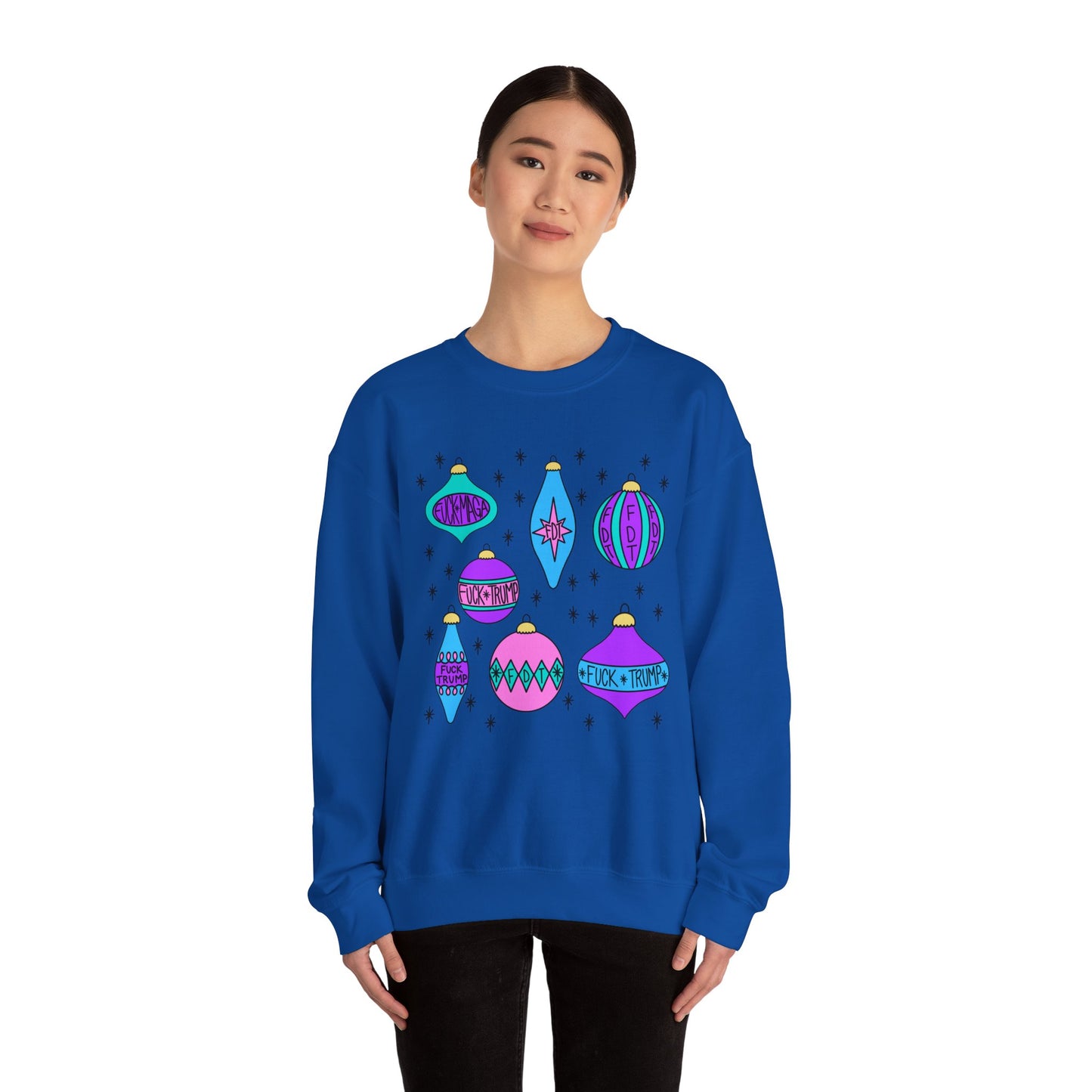 Slightly Subtle Ornaments Colorful Holiday FDT Sweatshirt, Cozy Unisex Crewneck Christmas, Gift for Her, Winter Wear, Festive Apparel