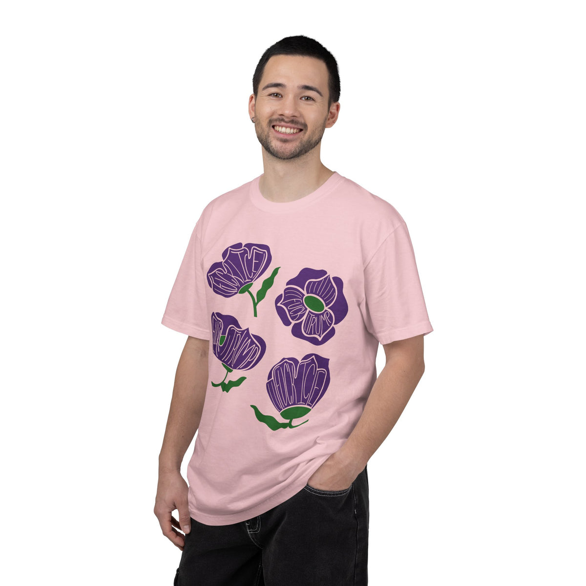 Slightly Subtle Purple Poppy Floral Print T-shirt | Hand-Drawn Flower Illustration FDT
