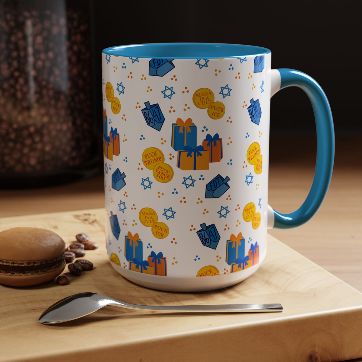 Hanukkah Gift Coffee Mug – Happy Hanukkah Dreidel Gelt Gifts FDT Mug