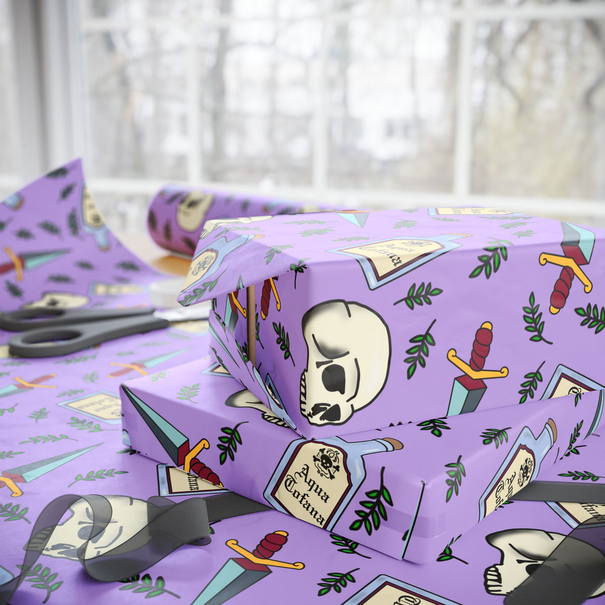 Aqua Tofana Purple Witchy Skull Wrapping Paper Feminist Spiritual Occult Gift Wrap