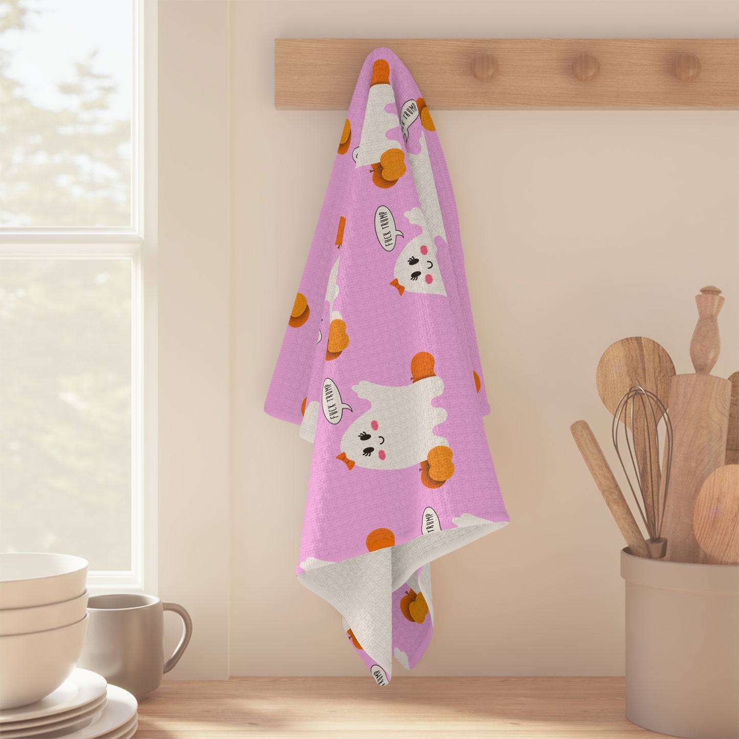 Cute Ghost & Pumpkin Microfiber Tea Towel fdt Halloween Kitchen Towel