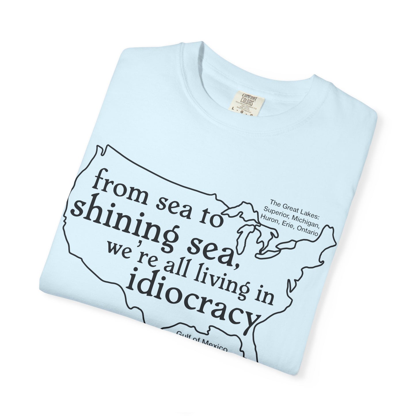 Idiocracy Map T-Shirt  'From sea to shining sea we are living in idiocracy' Minimal Political Tee Great Lakes Gulf of Mexico