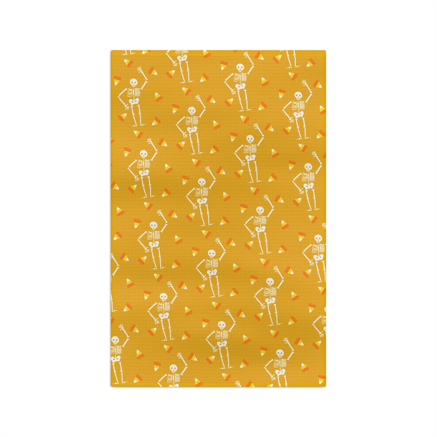 Halloween Skeleton & Candy Corn Microfiber Tea Towel Yellow