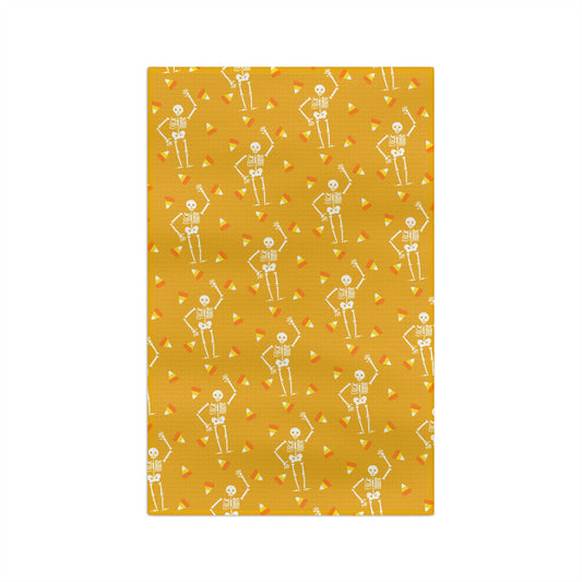 Halloween Skeleton & Candy Corn Microfiber Tea Towel Yellow