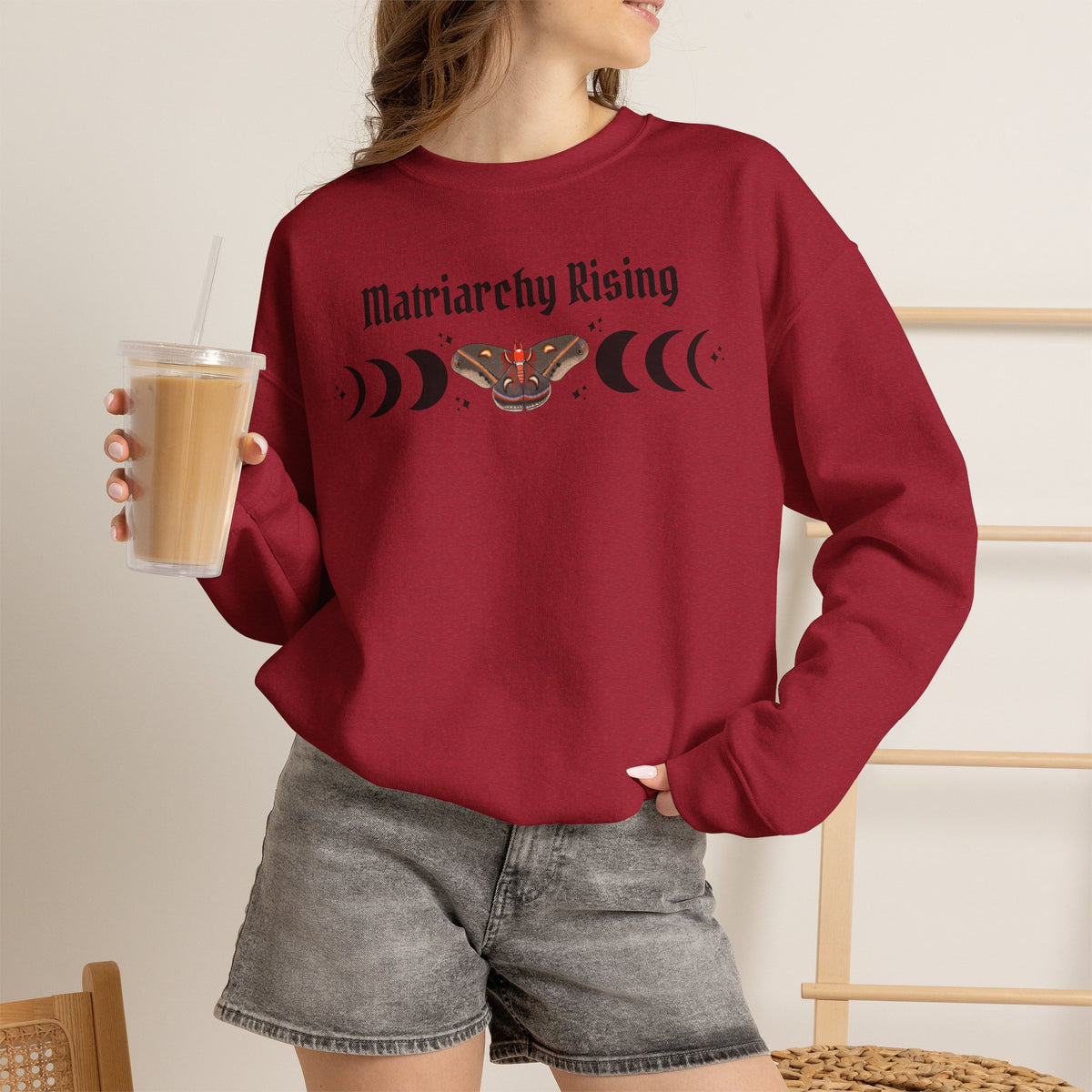 Matriarchy Rising Witchy Moon Phases Moth Crewneck Sweatshirt