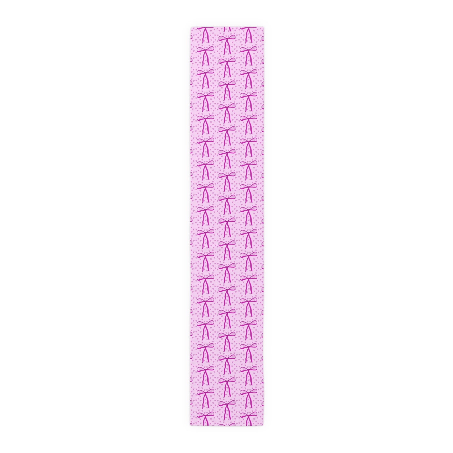 Slightly Subtle Pink Bow Pattern Table Runner | Valentine Hearts Cotton-Poly Table Decor