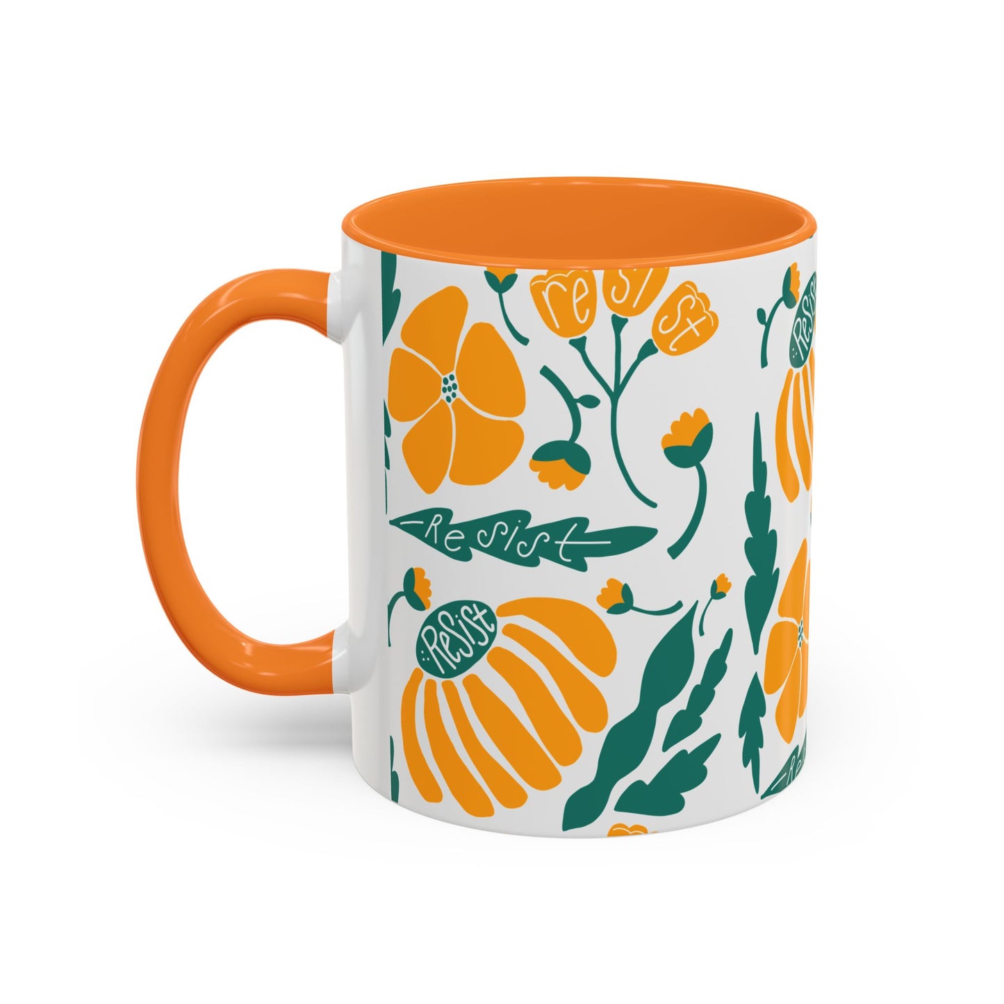 Resist Floral Ceramic Mug — Orange & Teal 11oz/15oz